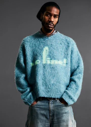 Martine Rose 24AW BRUSHED MOHAIR V-NECK JUMPER in BLUE