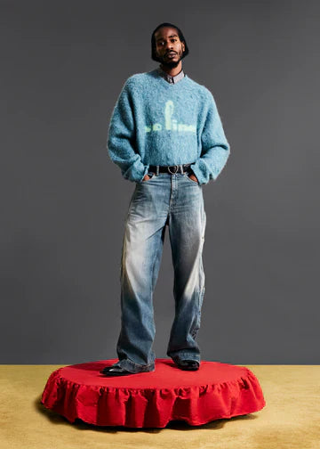 Martine Rose 24AW BRUSHED MOHAIR V-NECK JUMPER in BLUE