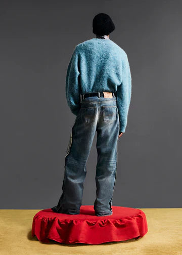 Martine Rose 24AW BRUSHED MOHAIR V-NECK JUMPER in BLUE